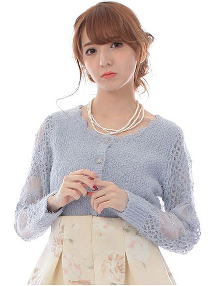 チュールフラワースリーブカーディガン