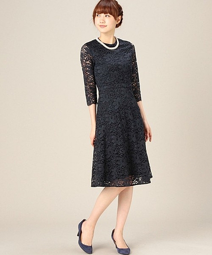 BYDT コードレース7分袖ドレス