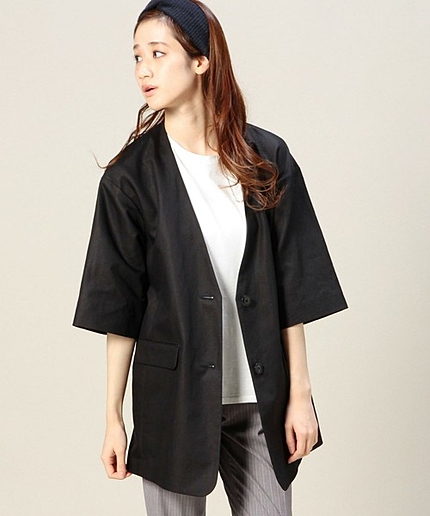 BY コットンリネン カラーレスジャケット