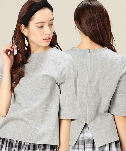 BY ソリッドバックジップ6分袖プルオーバー