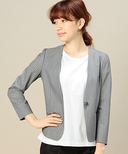 BYTF ストライプカラーレス9分袖ジャケット