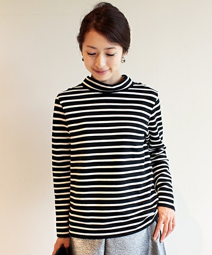 BYTU ∵ハイネックバスクボーダーカットソー◆◆