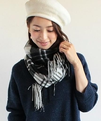 BYTF∵チェック カシミヤ60×160ストール▽§