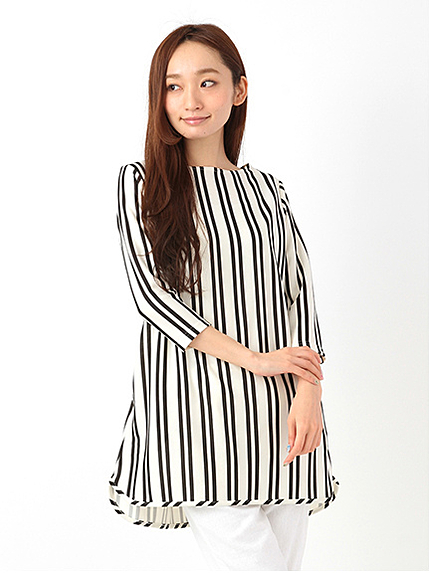 ・ポンチストライプ 7分袖チュニック