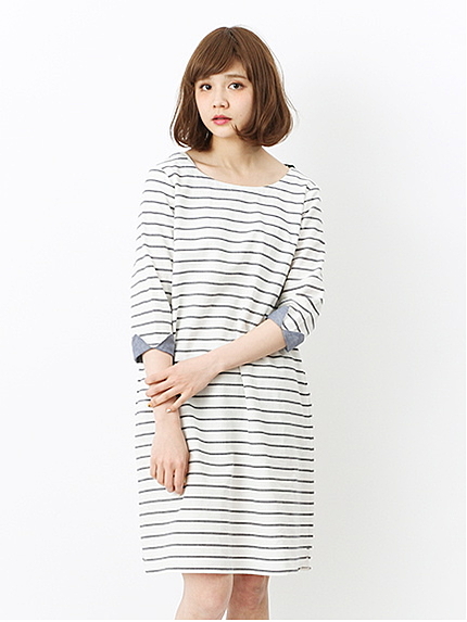 ナチュラルボーダーサックワンピース