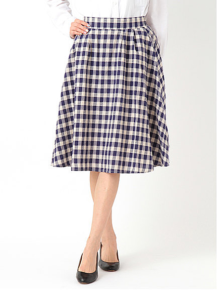 変化織ギンガム ギャザースカート