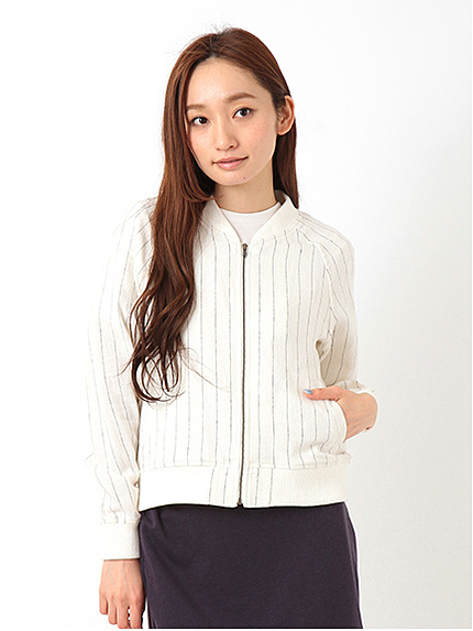 綿麻ストライプ アワードブルゾン