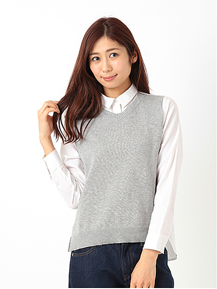 ニットベスト風シャツプルオーバー