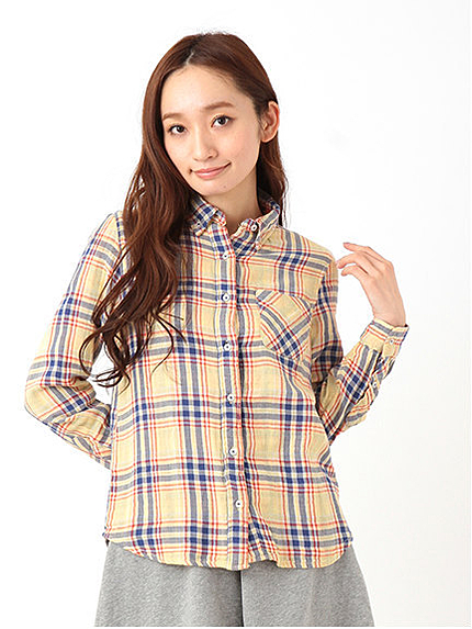 ・ダブルガーゼ先染チェック ボタンダウンシャツ