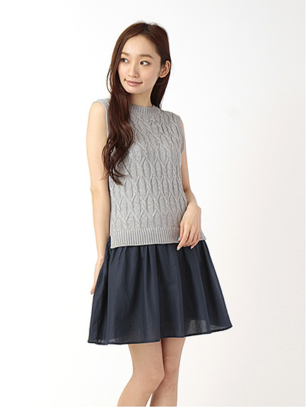 ケーブルT/NニットギャザーSKドッキングOP