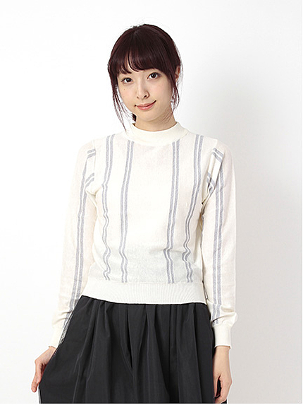 ストライプハイネックニットプルオーバー