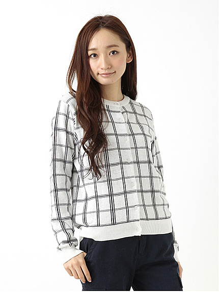 ・12Gジャガードチェック 長袖カーディガン