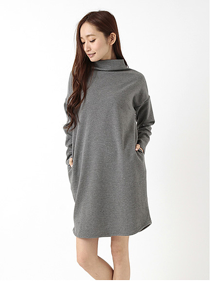 【Special Price】・リップルボーダー ボトルネックワンピース