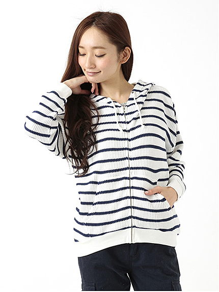 ・ワッフルボーダー ZIPパーカー