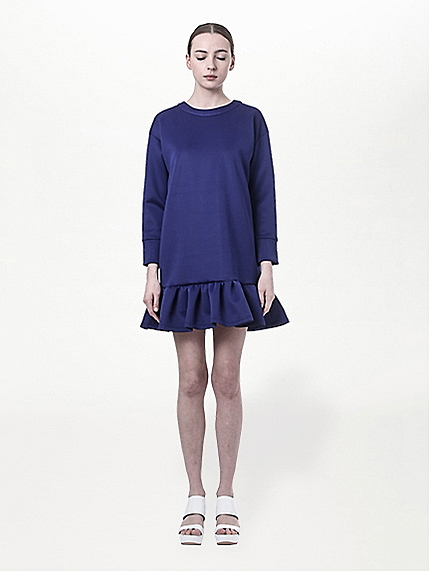 ボンディング裾フリル長袖ワンピース