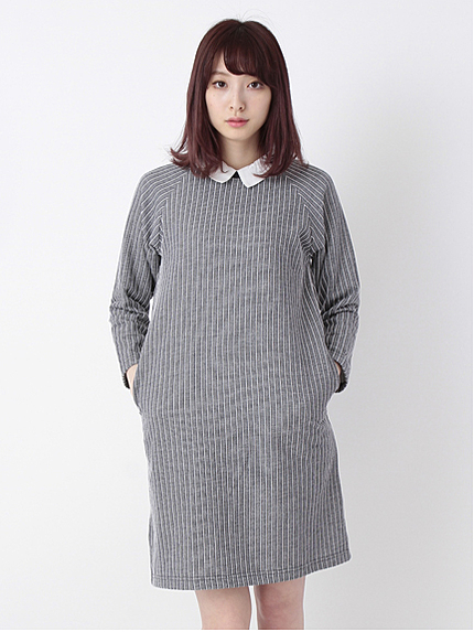 衿付ストライプC&Sワンピース