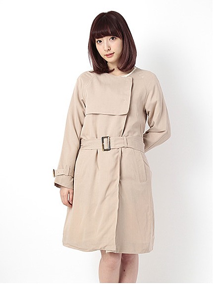 ノーカラーロングトレンチコート