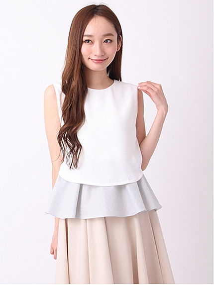 裾ストライプレイヤーブブラウス