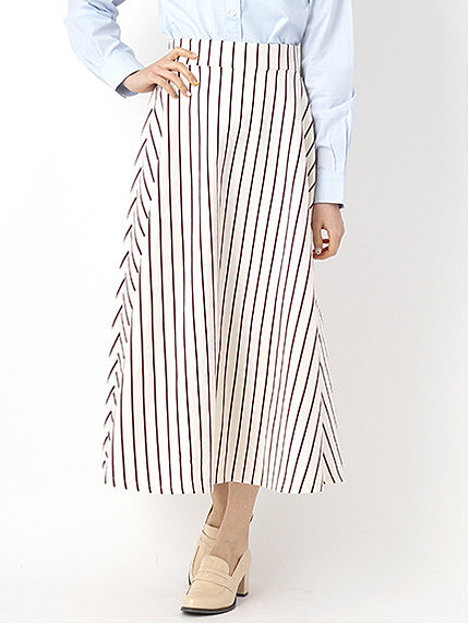 【すきな丈スカート】ストライプロングフレアスカート
