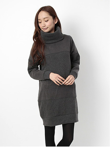 ・TC裏起毛 タートルネック切替長袖ワンピース