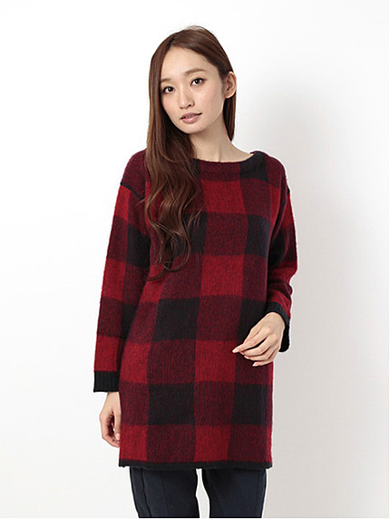 ・ブロックチェックニット チュニックワンピース