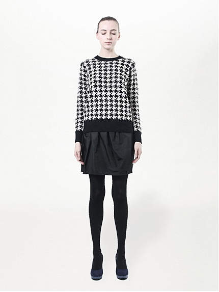 チドリパターン長袖ニットプルオーバー