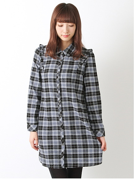 チェックフリルワンピース