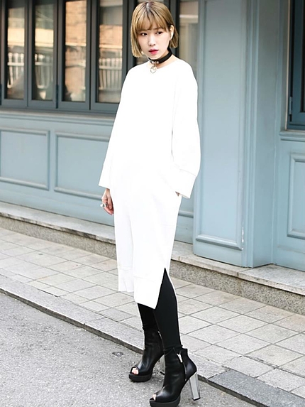 クルーネックロングスウェットワンピース