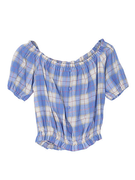 チェックオフショルTOPS