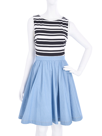 【R】ボーダー×シャンブレーコンビワンピース