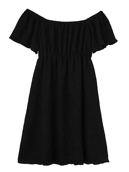 オフショルブラウジングフレアワンピース