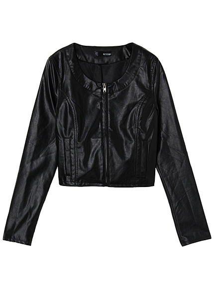 ショートノーカラーレザージャケット