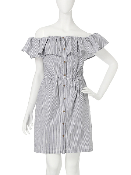 【dazzlin】サッカーストライプオフショルワンピース