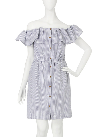 【dazzlin】サッカーストライプオフショルワンピース