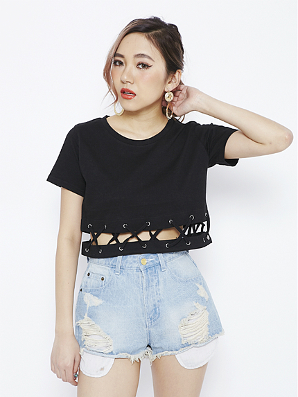 レースアップヘムＴシャツ