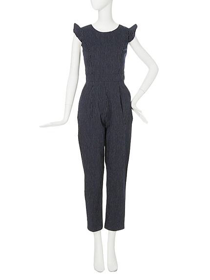 【CASUAL】ストライプフリルオールインワン