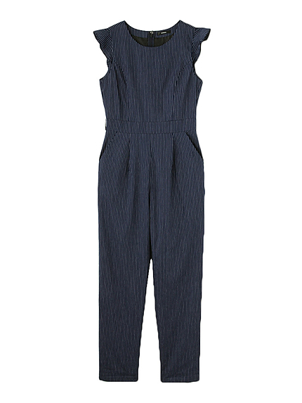 【CASUAL】ストライプフリルオールインワン