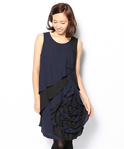 配色レイヤードフラワーワンピース