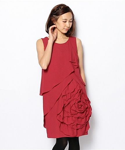 配色レイヤードフラワーワンピース