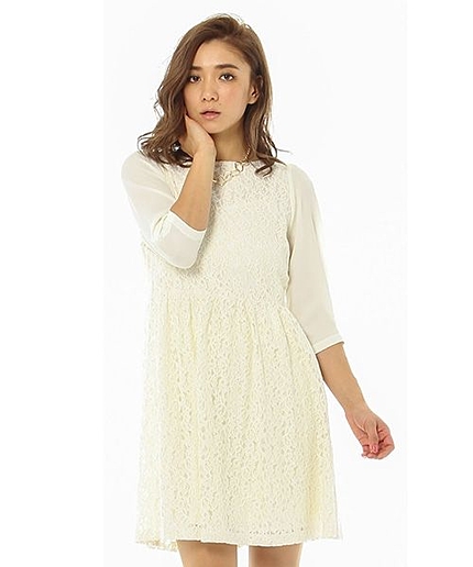 レースウエストギャザーワンピース