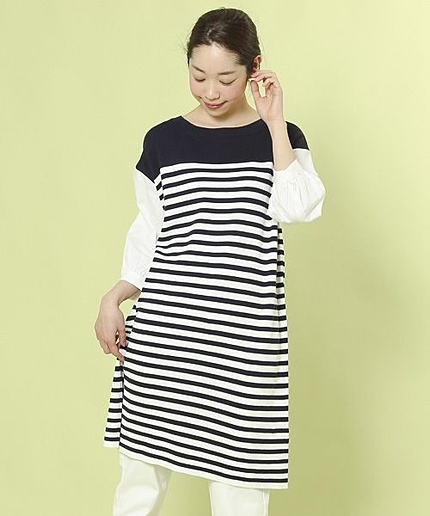 【7/28(火)再値下げ】アクリルコットン袖布帛ニットワンピース