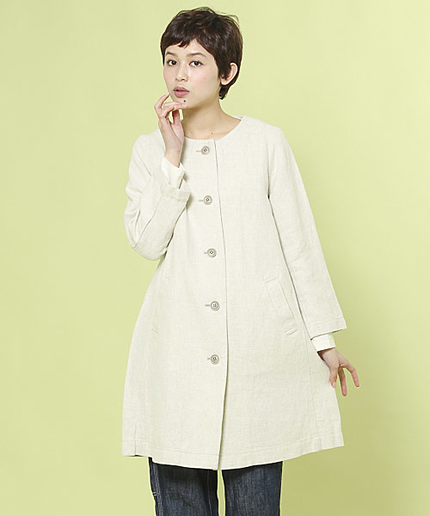 コットンリネンカルゼクルーネックコート