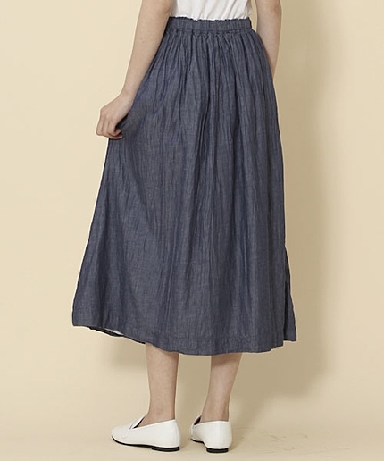 デニムXレーヨン ストライプ リバーシブルロングスカート