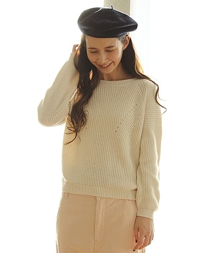 コットンアクリル畔編みニットプルオーバー