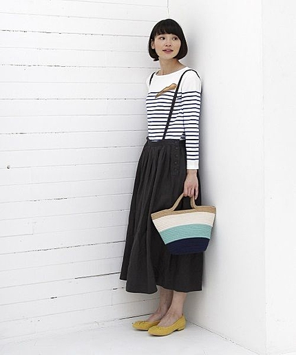 ドレッシングリネンサスペンダー付きロングスカート