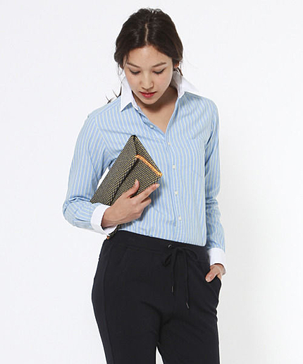 ストライプクレリックシャツ