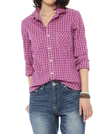 シワ加工シャツ（ギンガムチェック）