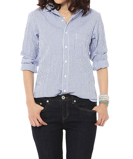 シワ加工シャツ（ストライプ）