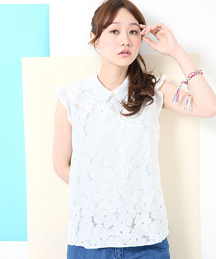 ハナレースフリルブラウスノースリーブ