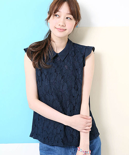 ハナレースフリルブラウスノースリーブ